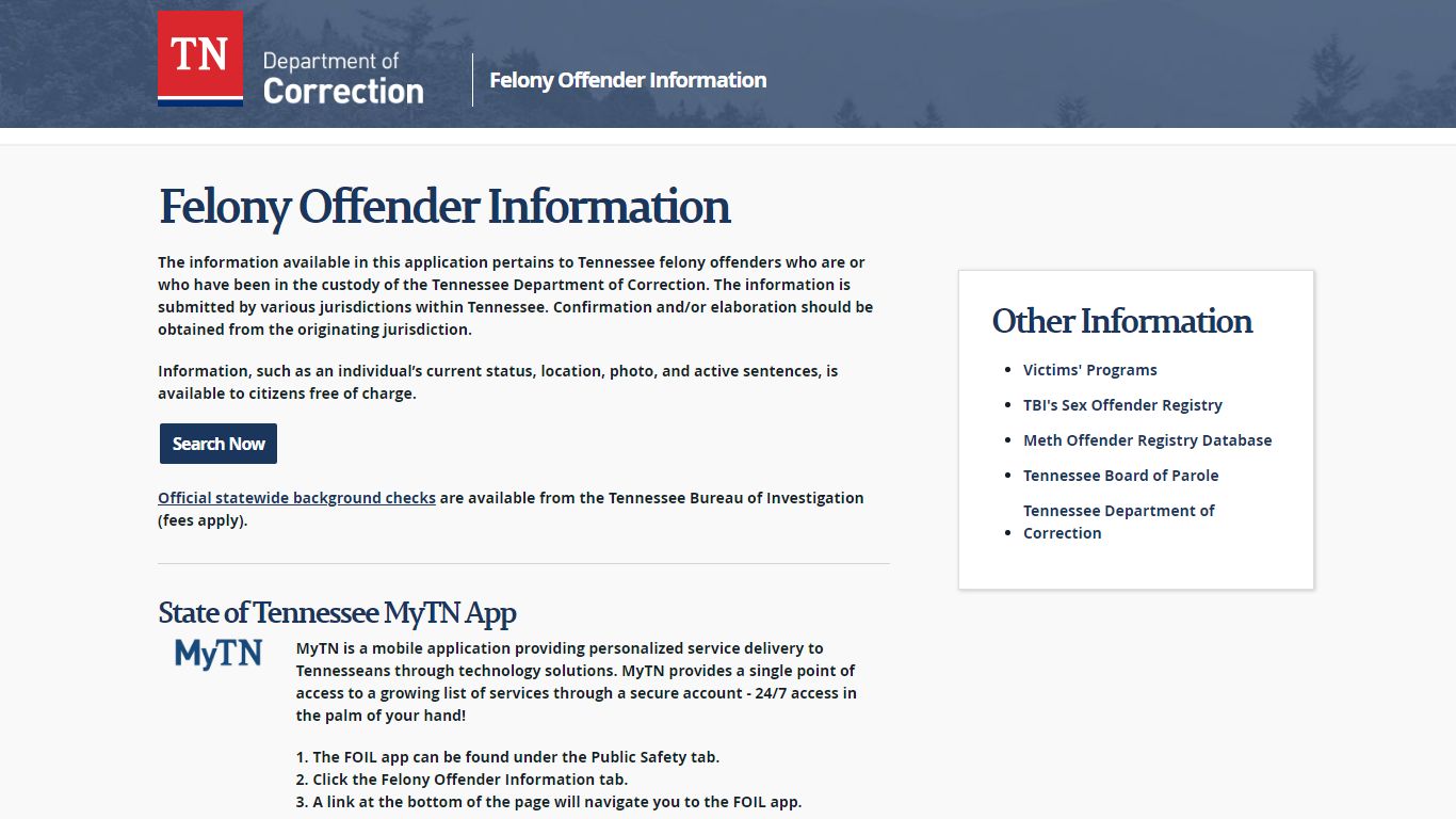 Felony Offender Information - Tennessee